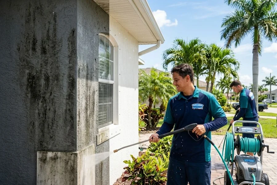 Before/after stucco home wash