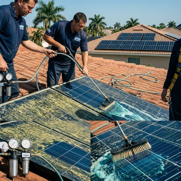 Before: soiled solar panels