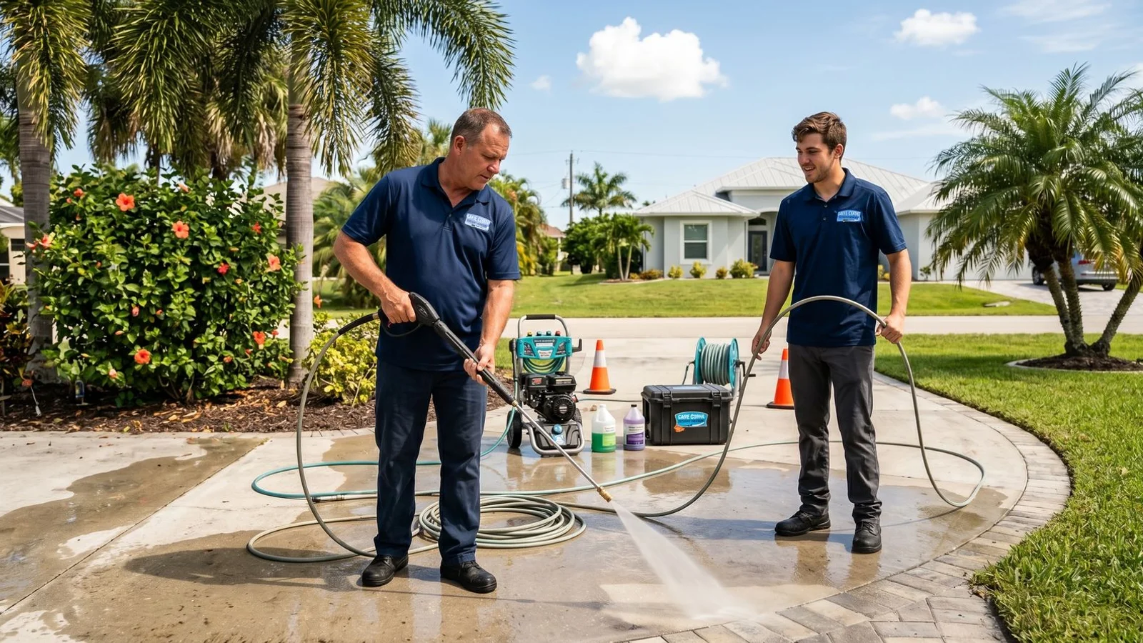 Cape Coral home with freshly cleaned driveway