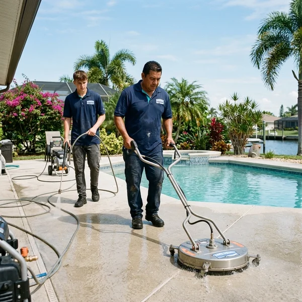 Cleaned concrete pool deck