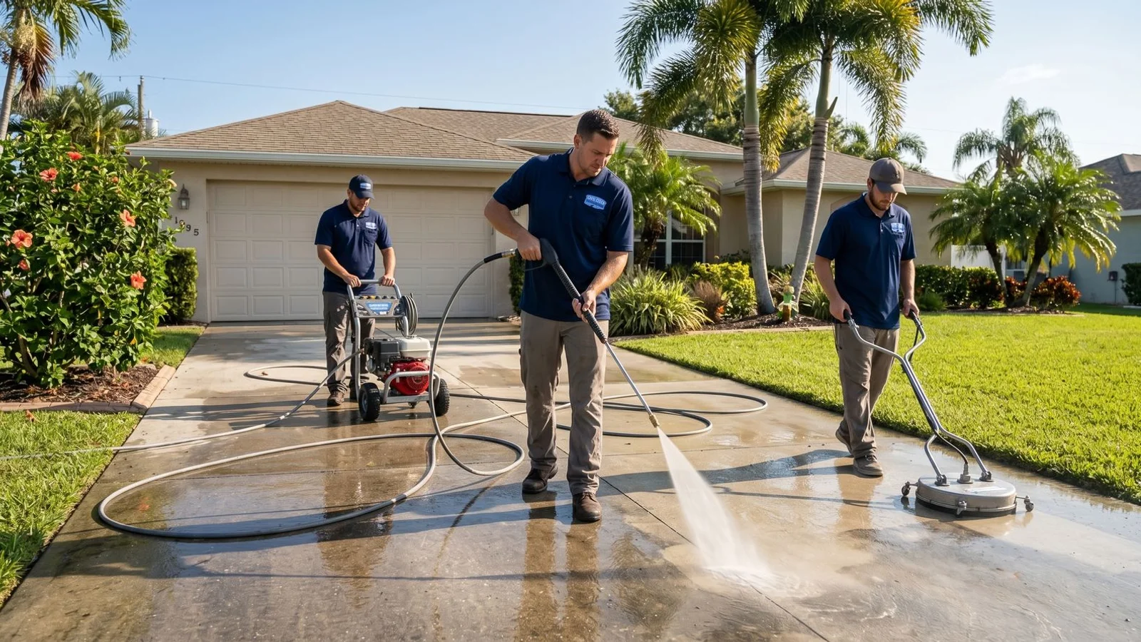 Driveway with oil stains halfway treated