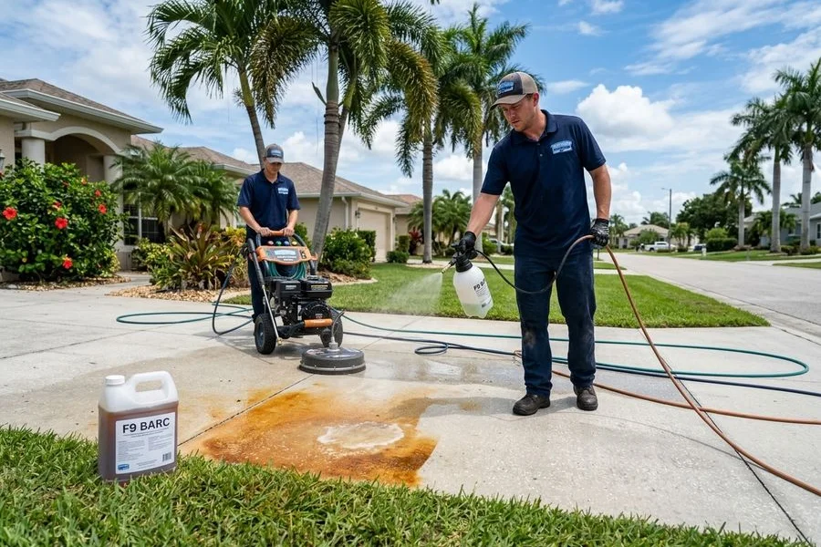F9 BARC chemistry lifting rust from driveway