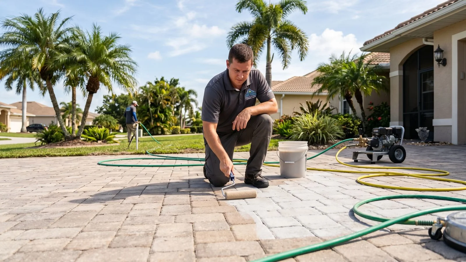 Faded pavers showing reseal-ready signs