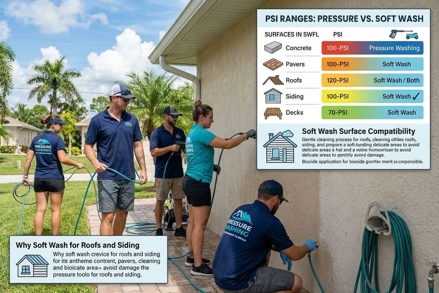 PSI ranges and surface compatibility chart