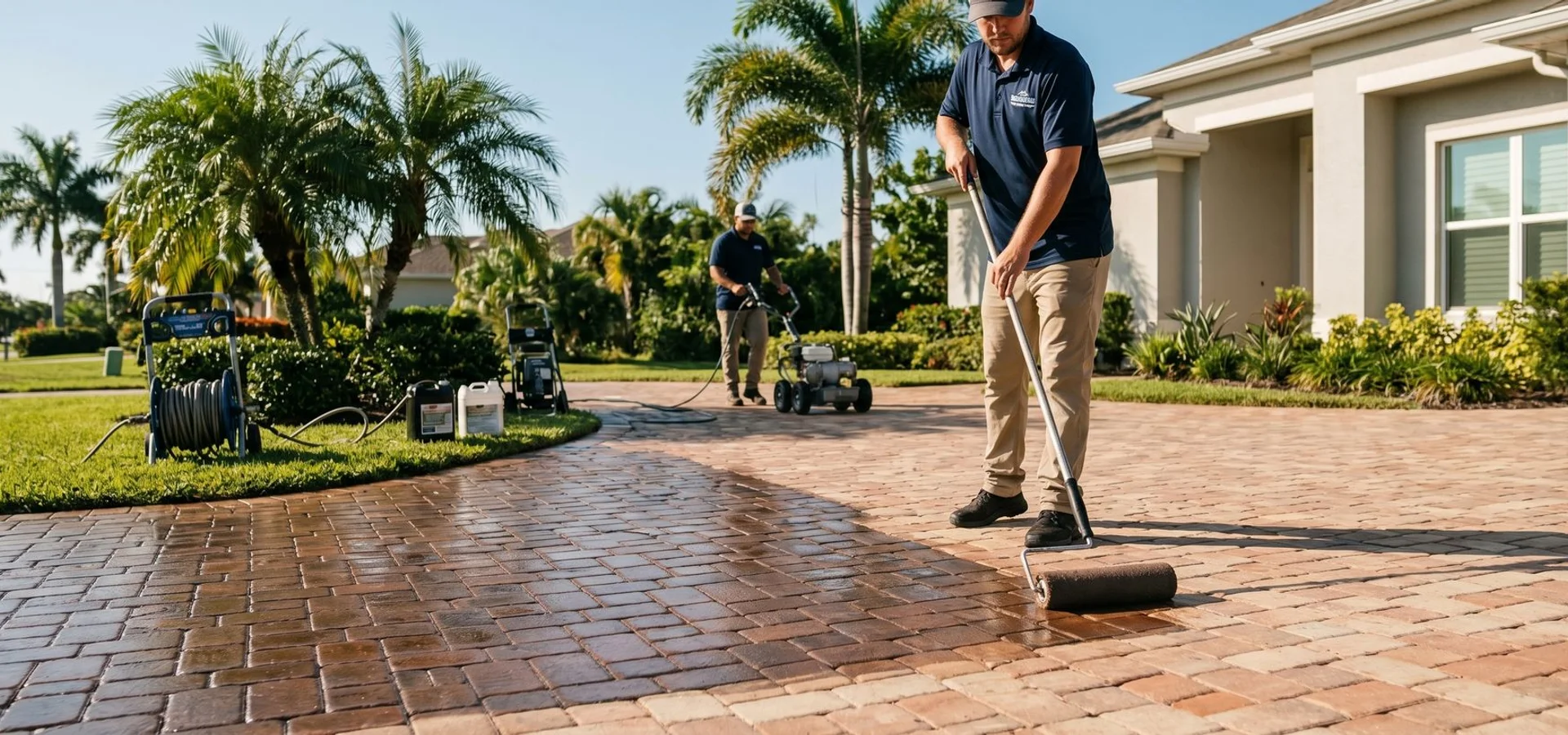Wet-look paver sealing on a Cape Harbour driveway