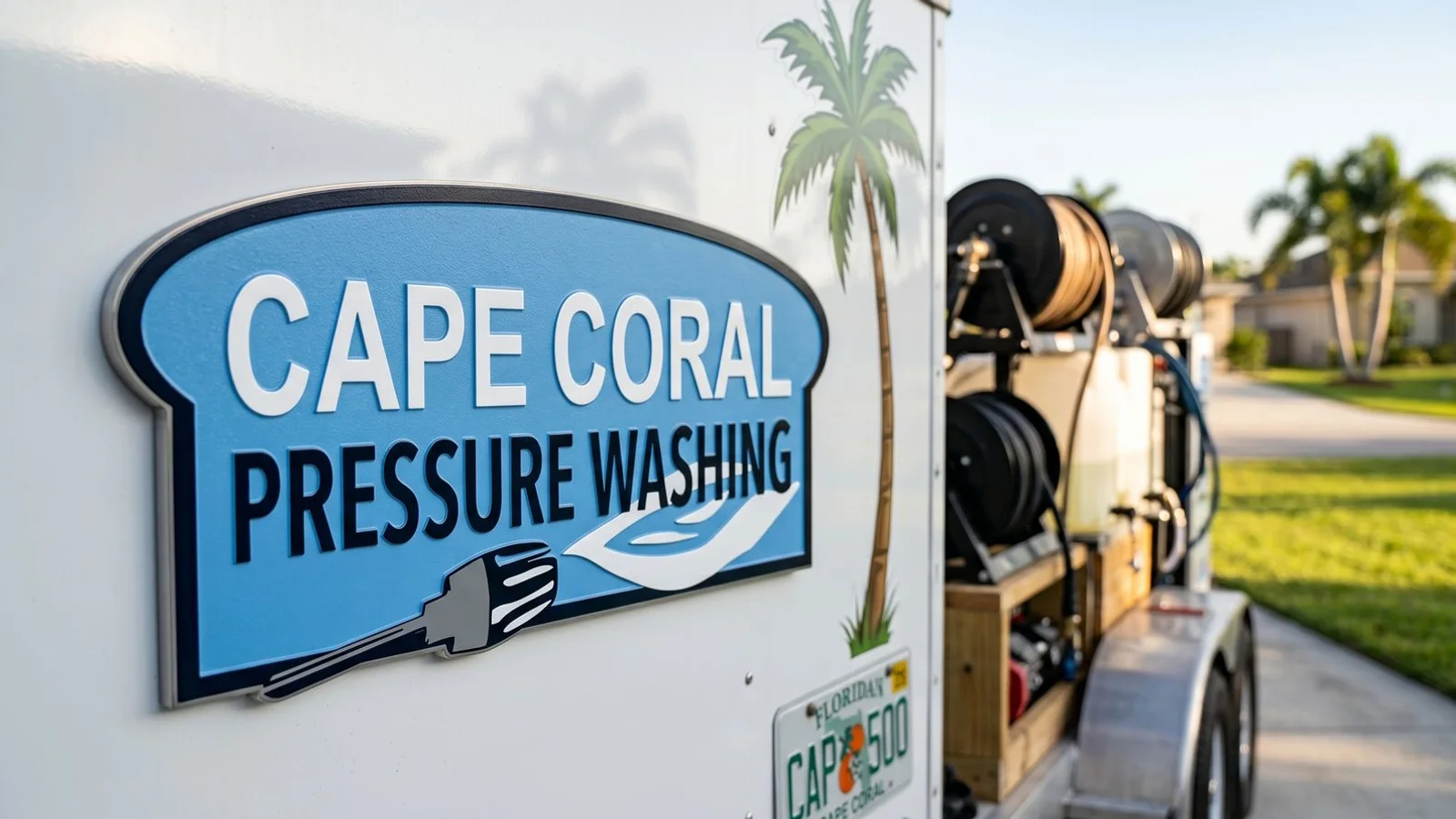 Freshly cleaned Cape Coral driveway