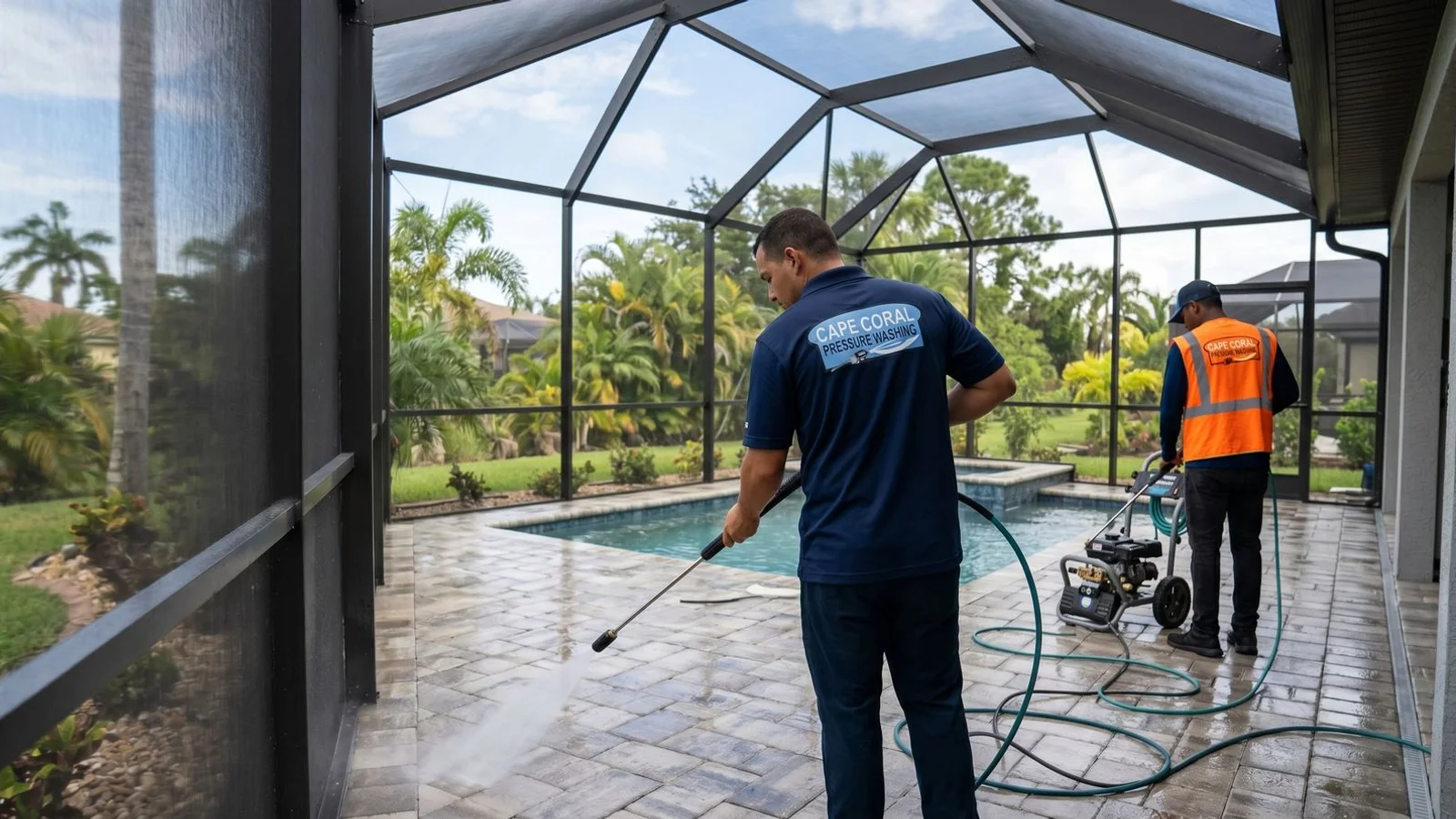 Pristine Cape Coral pool deck and lanai