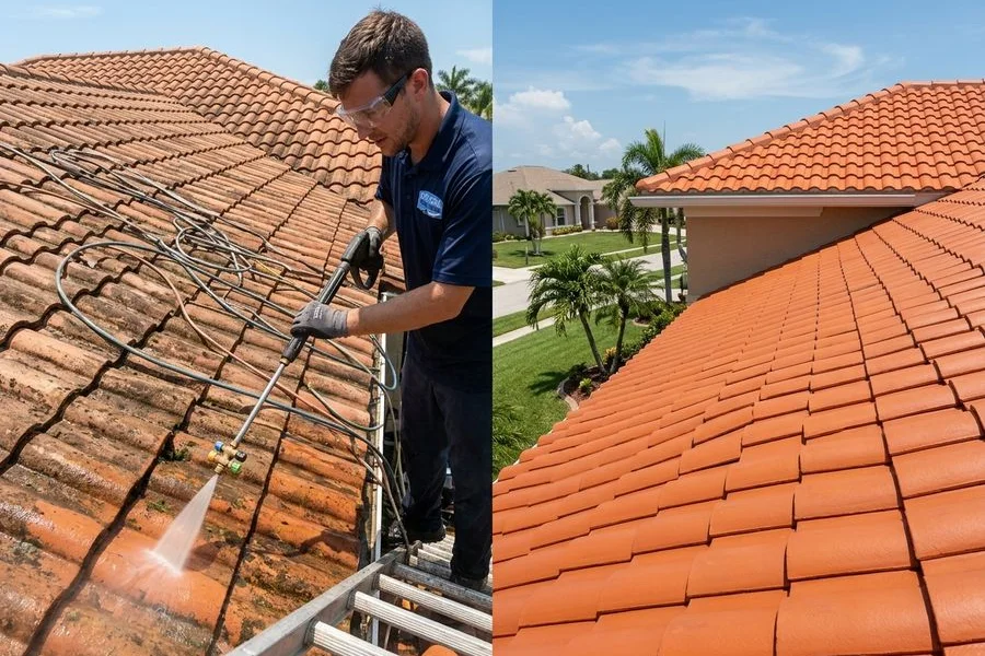 Roof cleaning before/after