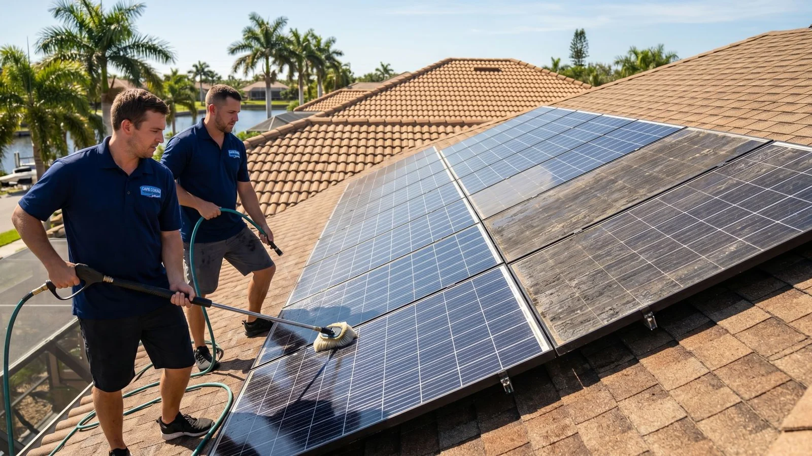 Solar array partially clean, partially dirty