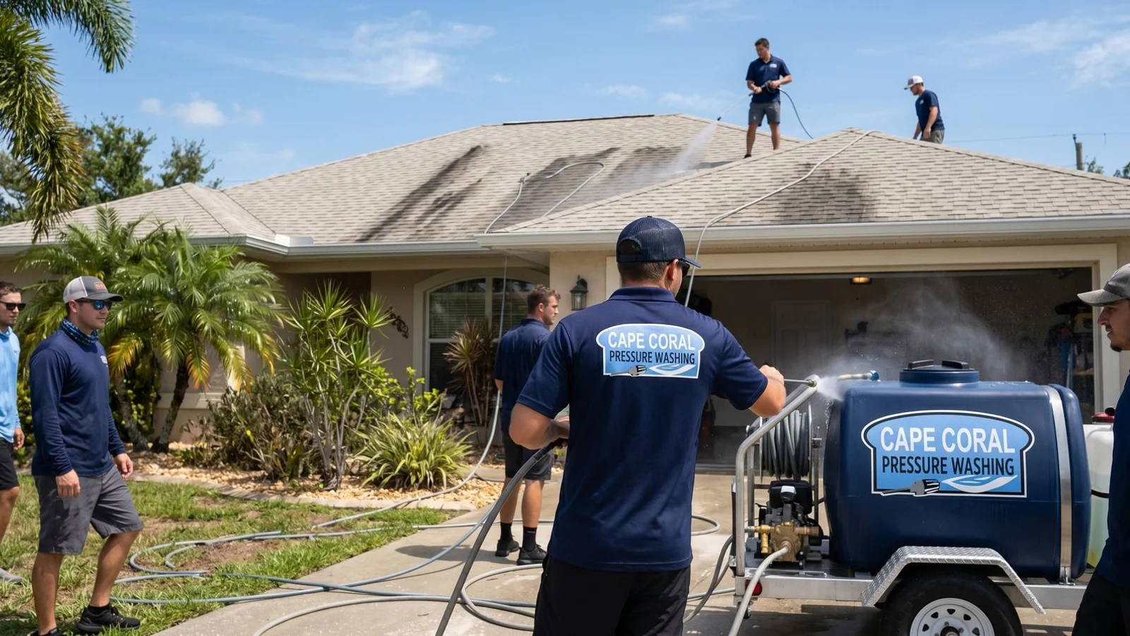 Florida home with visible black roof streaks from ground level